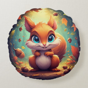 Adorable Cartoon Squirrel woodland nursery decor Round Pillow