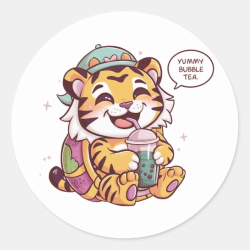 Adorable Cartoon Tiger Cozy Kawaii Vibes Classic Round Sticker