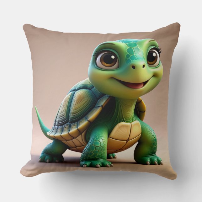 Adorable Cartoon Turtle Character Throw Pillow (Front)