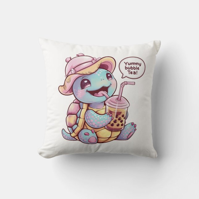Adorable Cartoon Turtle: Cozy, Kawaii Vibes Throw Pillow (Front)