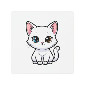 Adorable Cartoon White Cat Metal Print