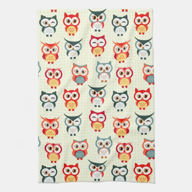 Adorable Cartoon Winking Owl Pattern Kitchen Towel (Vertical)