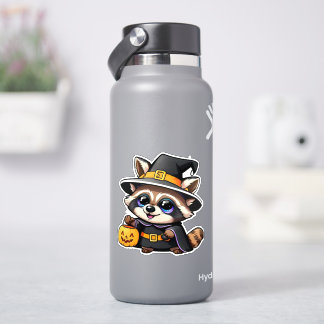 Adorable cartoon witch raccoon sticker