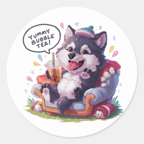 Adorable Cartoon Wolf Cozy Kawaii Vibes Classic Round Sticker