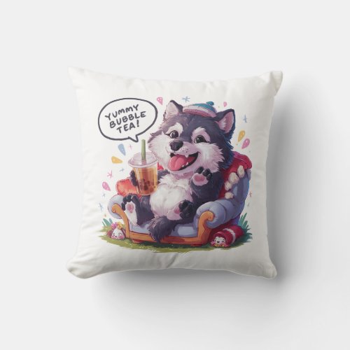 Adorable Cartoon Wolf Cozy Kawaii Vibes Throw Pillow