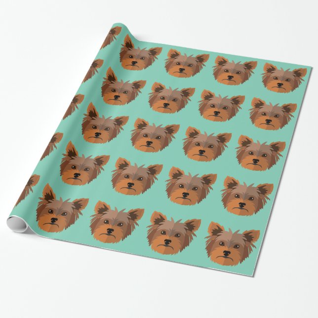 Adorable Cartoon Yorkshire Terrier, Yorkie Wrapping Paper (Unrolled)