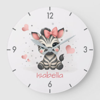 Adorable cartoon zebra girl large clock