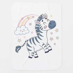 Adorable Cartoon Zebra with Rainbow and Stars    Baby Blanket