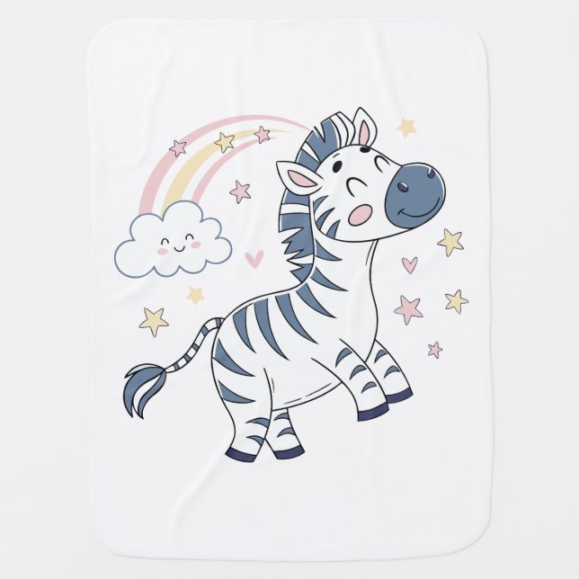 Adorable Cartoon Zebra with Rainbow and Stars |  Baby Blanket (Front)