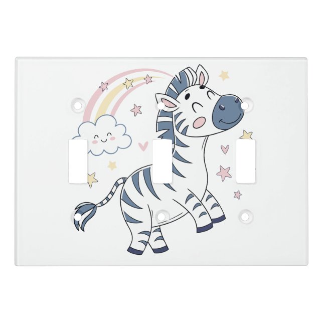 Adorable Cartoon Zebra with Rainbow and Stars |  Light Switch Cover (Front)