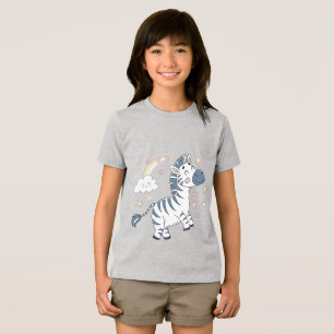 Adorable Cartoon Zebra with Rainbow and Stars Tri-Blend Shirt