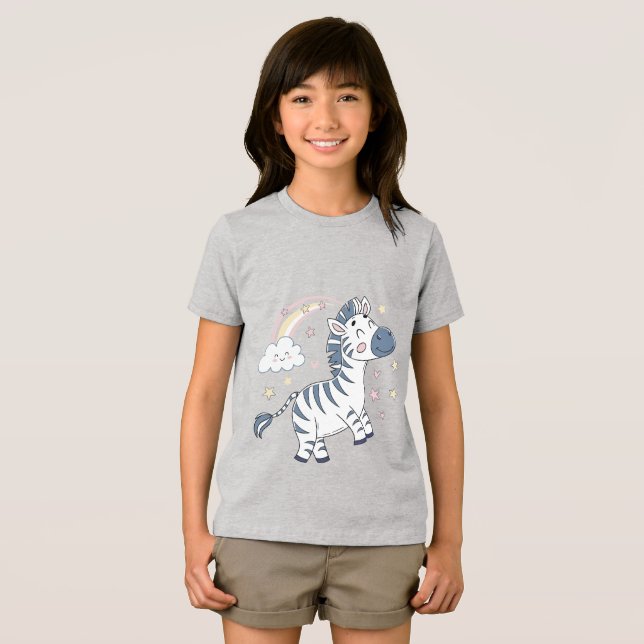 Adorable Cartoon Zebra with Rainbow and Stars |  Tri-Blend Shirt (Front Full)