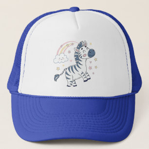 Adorable Cartoon Zebra with Rainbow and Stars Trucker Hat