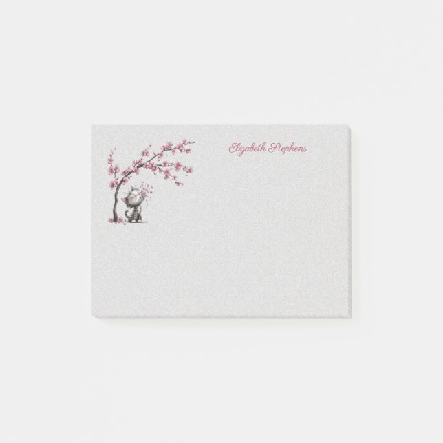 Adorable Cat and Cherry Blossoms Post it Notes (Front)