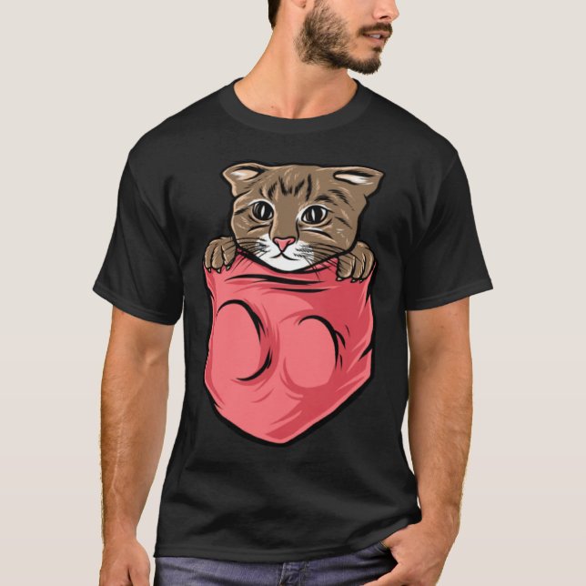 Adorable Cat  and Cute Kitten Pocket Style T-Shirt (Front)
