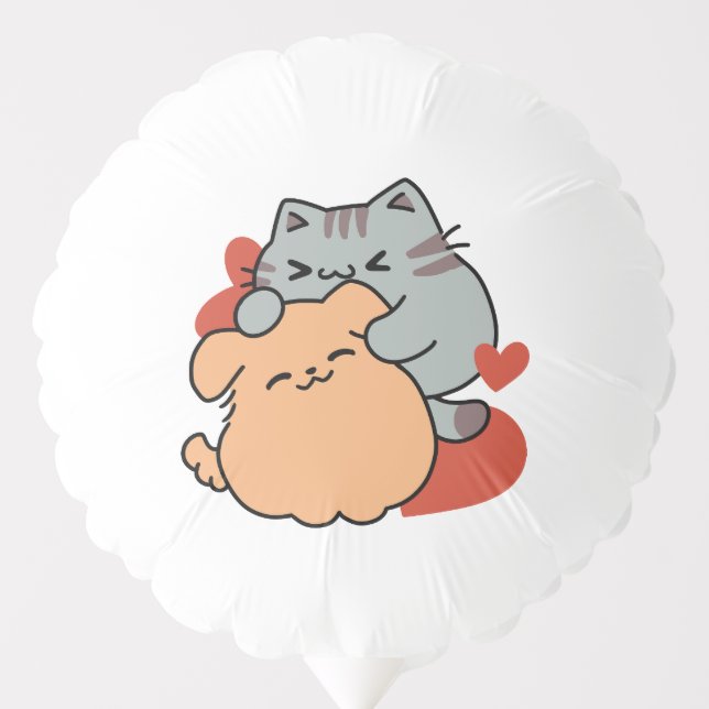 Adorable Cat and Dog Hug – Meow & Woof Design Balloon (Front)