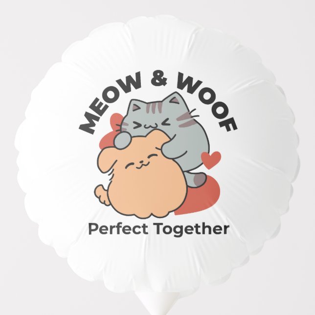 Adorable Cat and Dog Hug – Meow & Woof Design Balloon (Front)