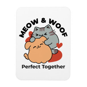 Adorable Cat and Dog Hug – Meow & Woof Design Magnet
