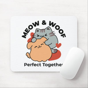 Adorable Cat and Dog Hug – Meow & Woof Design Mouse Pad