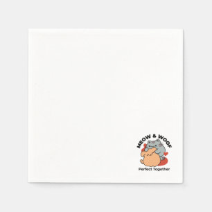 Adorable Cat and Dog Hug – Meow & Woof Design Napkins