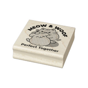 Adorable Cat and Dog Hug – Meow & Woof Design Rubber Stamp