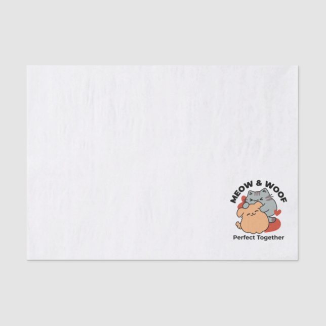 Adorable Cat and Dog Hug – Meow & Woof Design Tissue Paper (Front)
