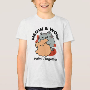 Adorable Cat and Dog Hug – Meow & Woof Design Tri-Blend Shirt