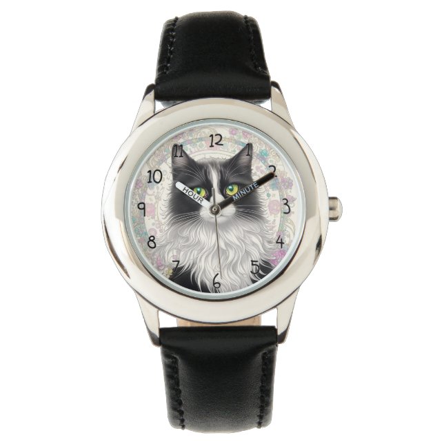 Adorable Cat and Flowers Watch (Front)