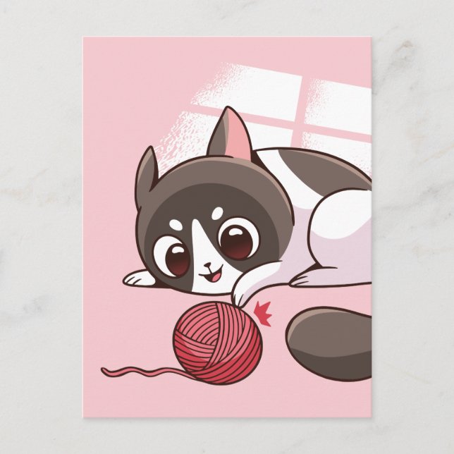 Adorable Cat and Yarn Postcard (Front)