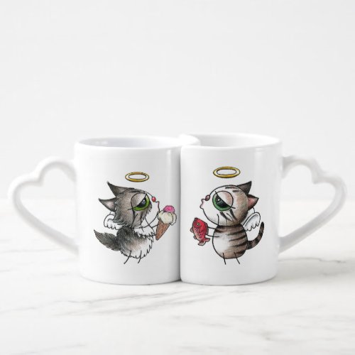 Adorable cat angel pair coffee mug set