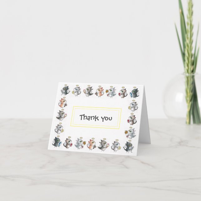 Adorable cat angel "Thank You" card (Front)