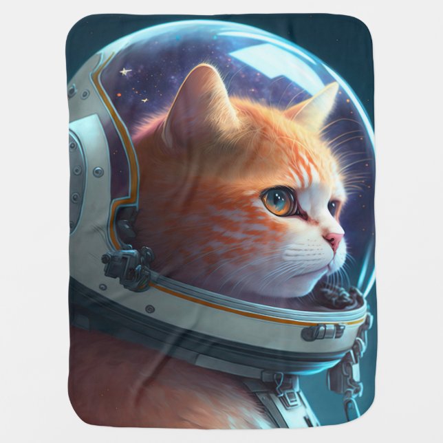 Adorable Cat Astronaut Baby Blanket (Front)