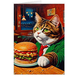 Adorable Cat at a Vintage Diner Cheeseburger