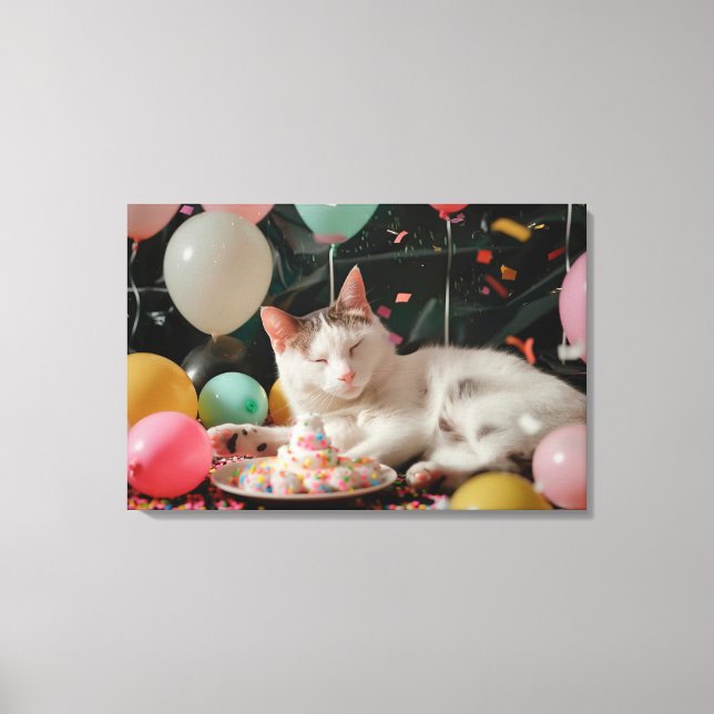 Adorable Cat Birthday Celebration Design Canvas Print (Front)