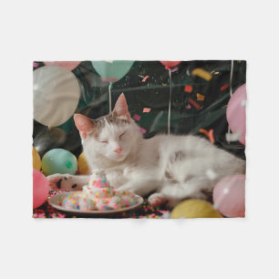 Adorable Cat Birthday Celebration Design Fleece Blanket