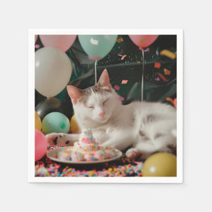 Adorable Cat Birthday Celebration Design Napkins