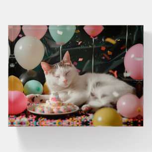 Adorable Cat Birthday Celebration Design Paperweight