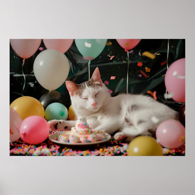 Adorable Cat Birthday Celebration Design Poster (Front)