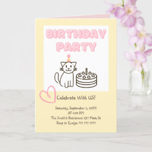 Adorable Cat&Cake Birthday Invitation