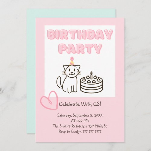 Adorable CatCake Birthday Invitation 
