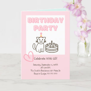 Adorable Cat&Cake Birthday Invitation