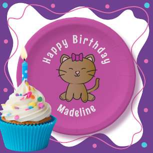 Adorable Cat Cartoon Personalized Funny Birthday Paper Plates
