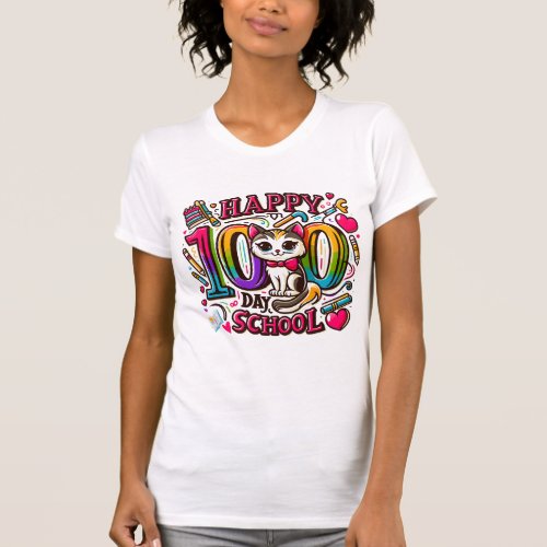 Adorable Cat Celebrates 100th Day of School Cute T_Shirt