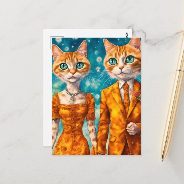 Adorable cat couple postcard (Front/Back In Situ)