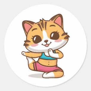 Adorable Cat Doing Yoga Sticker - Cute Feline Yoga