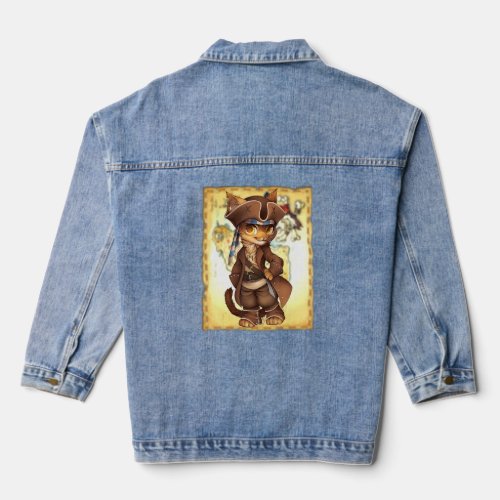 Adorable Cat Dressed Up As A The Pirate Treasure M Denim Jacket