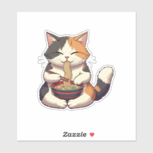  Adorable Cat Enjoying Ramen Sticker