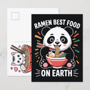 Adorable Cat Enjoying Savory Ramen Noodles Feast Holiday Postcard