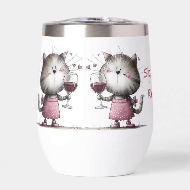Adorable Cat Funny Wine Tumbler (Front)