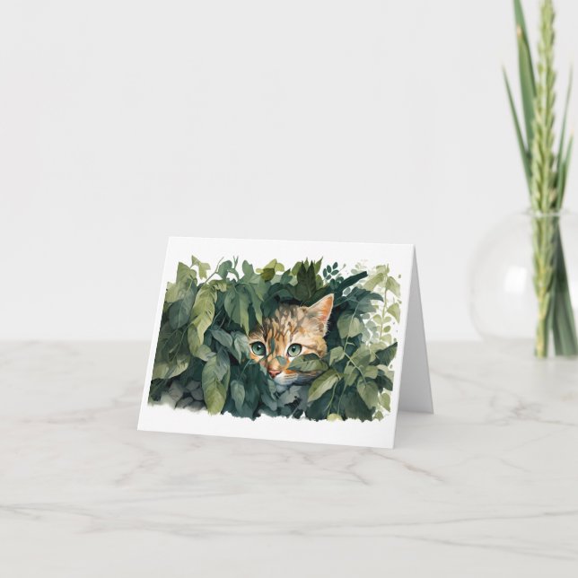 Adorable Cat Hiding in Bushes BLANK  Card (Front)
